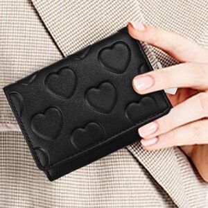NWT Quilted Heart Black Card Holder Compact Wallet w/ Heart Charm Vegan Leather